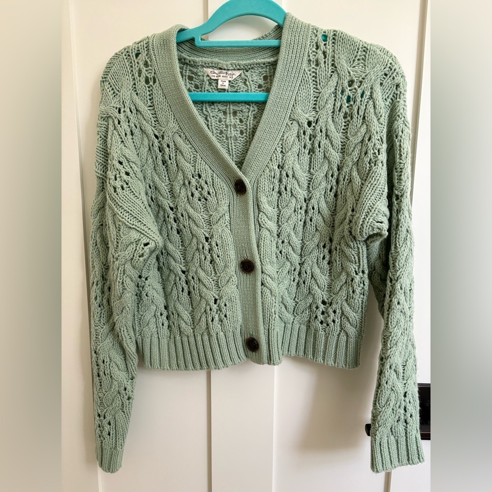 Miss Selfridge sage chunky open knit cardigan